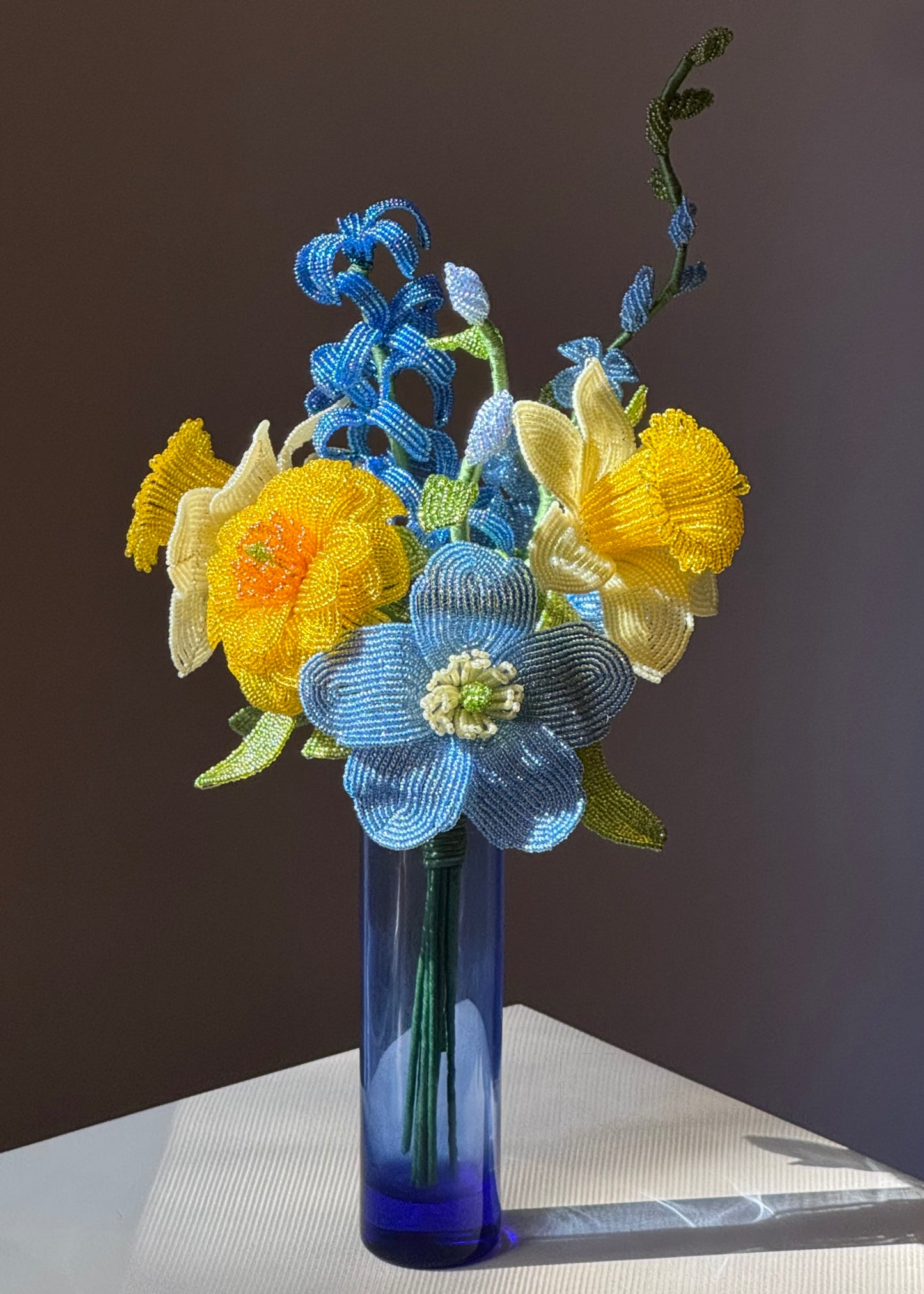 blue glass bud vase