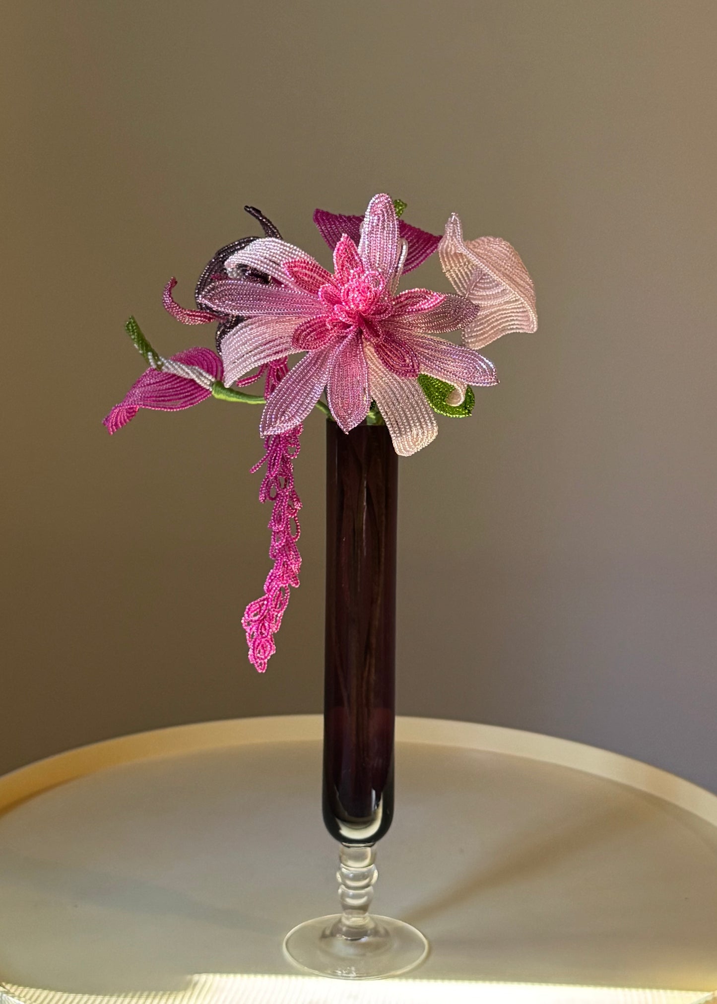 tall plum glass bud vase