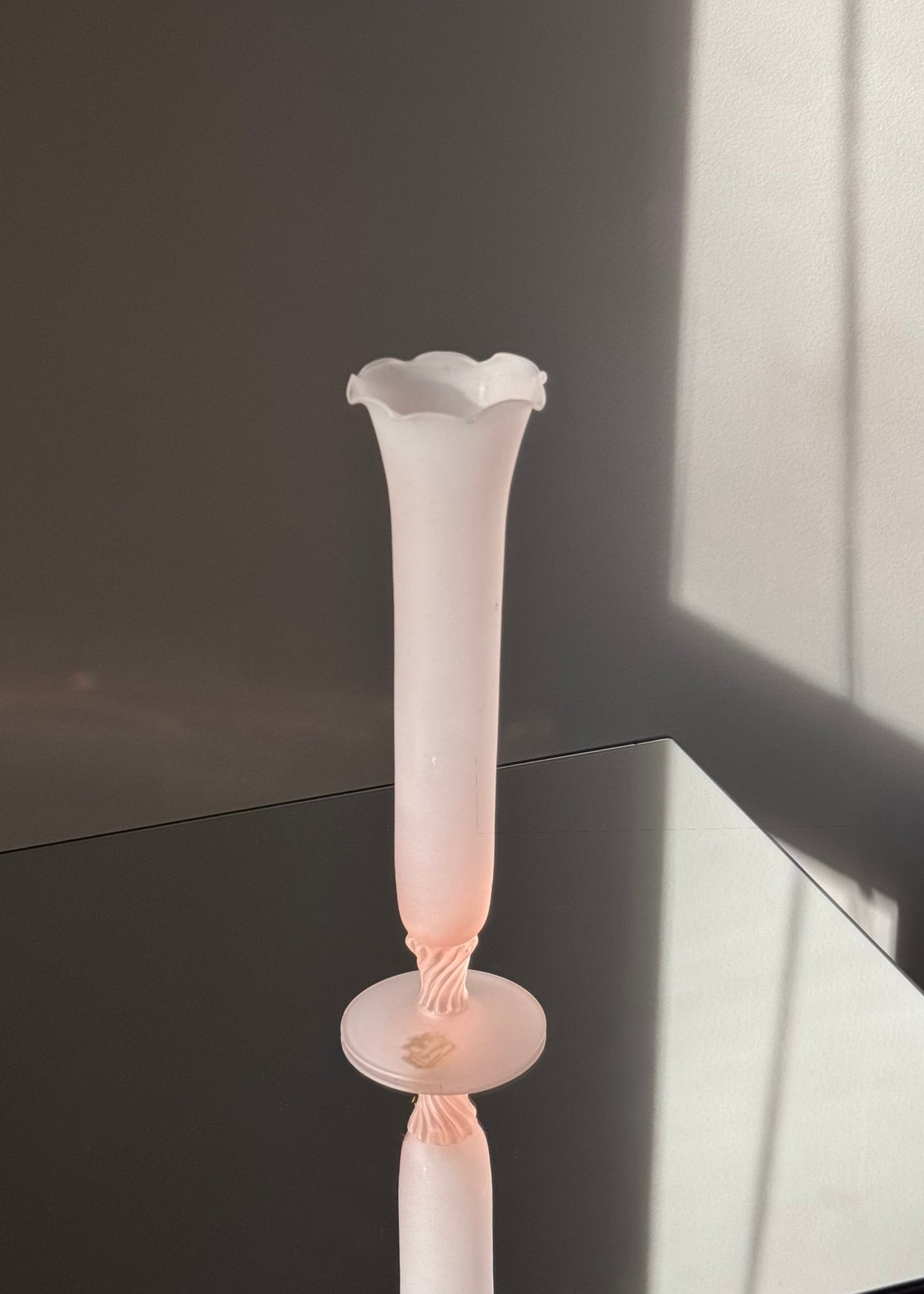 frosted pink glass vase