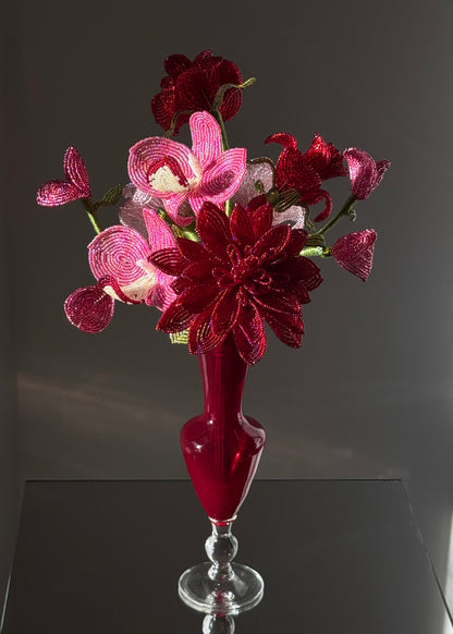 pink & red dahlia bouquet