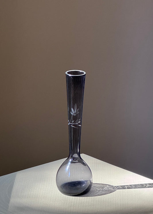 etched bulb blue vase