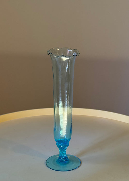 clear blue glass bud vase