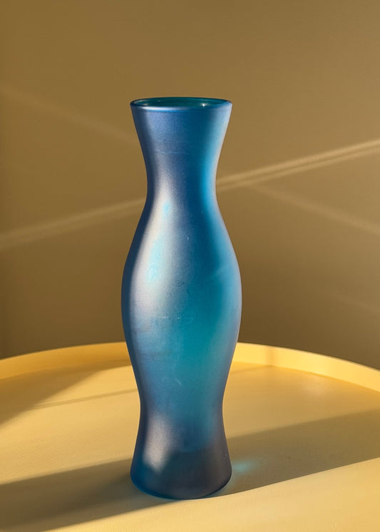 frosted glass blue vase